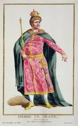 Retrato de Pedro I, el Grande, Zar de Rusia (1672-1725), de una colección de placas que retratan diferentes trajes del mundo, 1780